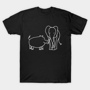 Pig and Elephant Minimal Line Drawing T-Shirt